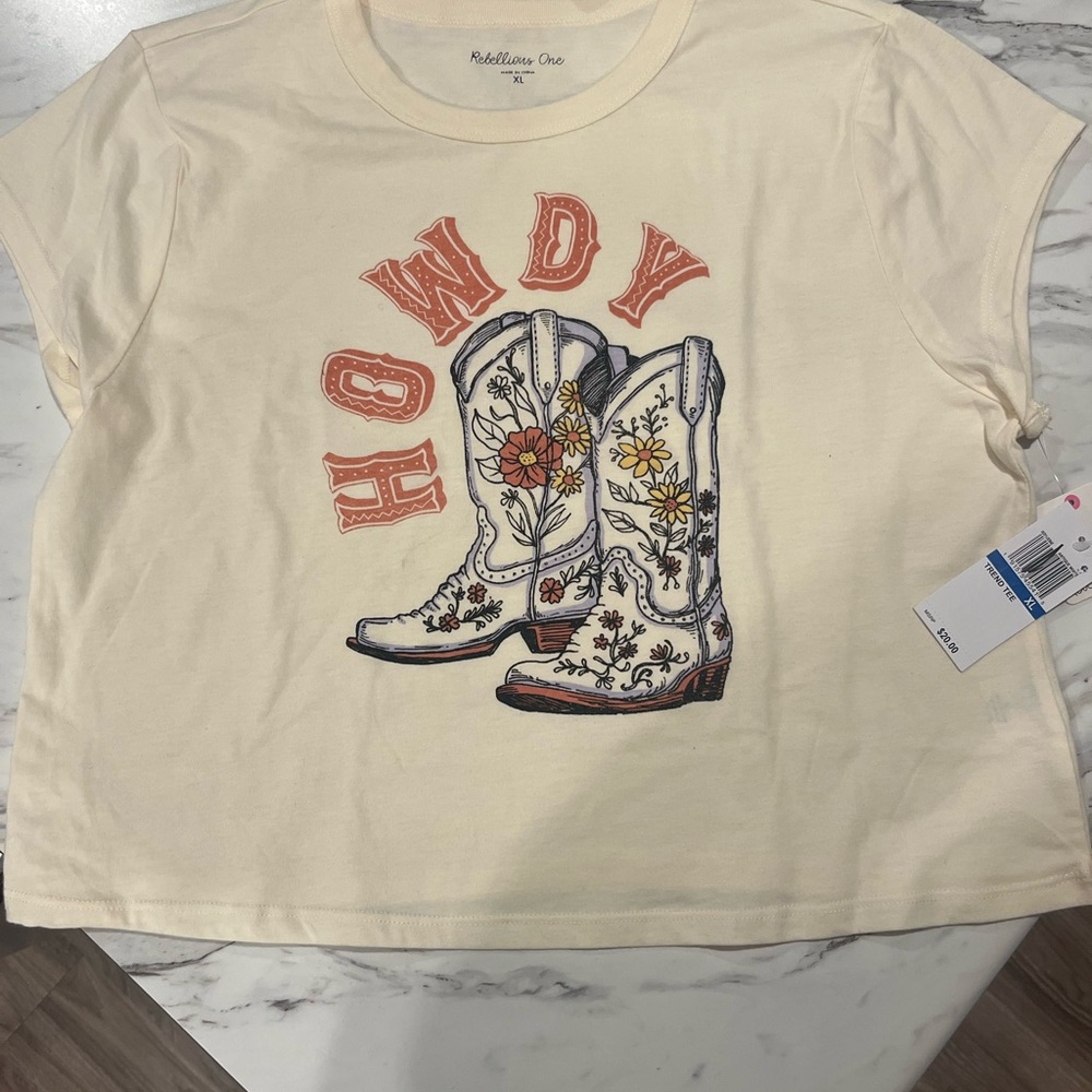 Cream Howdy Graphic Tee with Floral Cowboy Boots